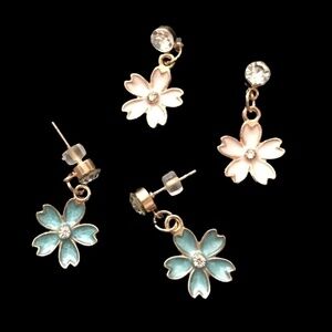 2 PAIR Stud Earrings Hand Crafted Floral Motif with simulated Crystals